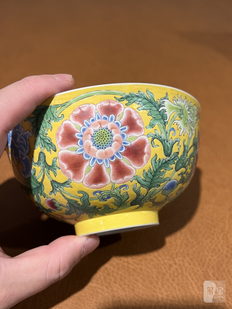 清康熙 御制黄地珐琅彩缠枝花卉纹盌 - 图14